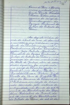 Termo de posse e compromisso prestado pelo Juiz de Direito Haroldo Oliveira Rehem para o exercíci...